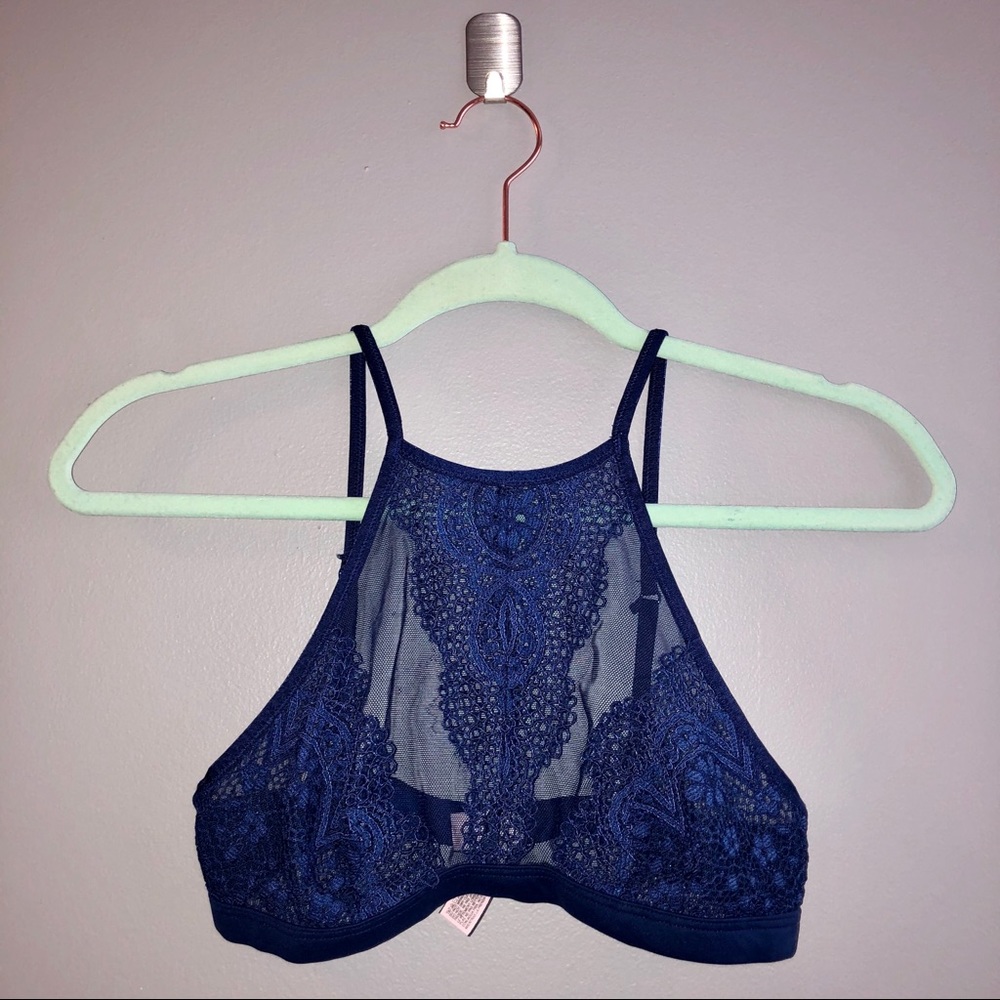 Blue High Neck Lace Victoria’s Secret Bralette-S